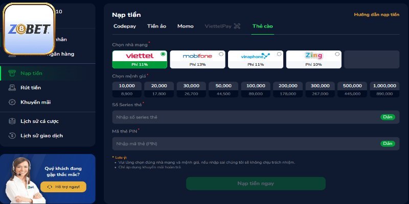 Cách nạp tiền qua Viettelpay